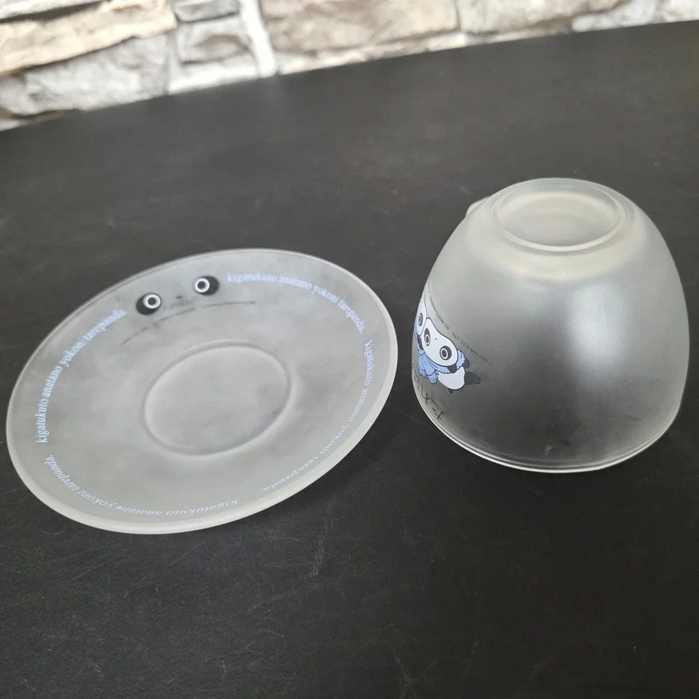 San-X Tarepanda 1999 Frosted Glass Cup‎ & Saucer Set Heisei Retro